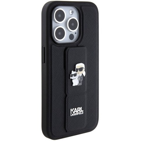 Karl Lagerfeld nakładka do iPhone 15 Pro 6,1" KLHCP15LGSAKCPK czarna HC GRIPSTAND SAFFIANO KC PINS Karl Lagerfeld nakładka do iPhone 15 Pro 6,1" KLHCP15LGSAKCPK czarna HC GRIPSTAND SAFFIANO KC PINS