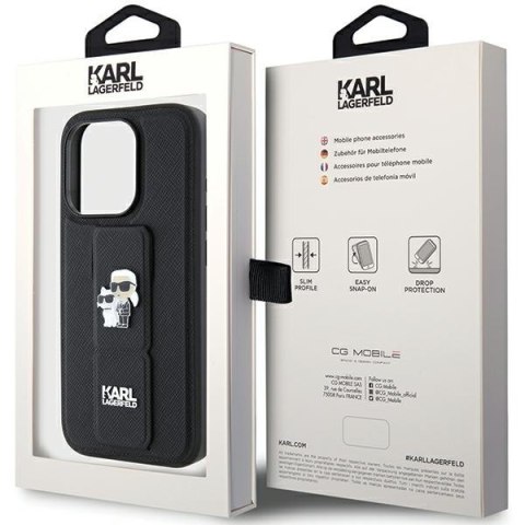 Karl Lagerfeld nakładka do iPhone 15 Pro 6,1" KLHCP15LGSAKCPK czarna HC GRIPSTAND SAFFIANO KC PINS Karl Lagerfeld nakładka do iPhone 15 Pro 6,1" KLHCP15LGSAKCPK czarna HC GRIPSTAND SAFFIANO KC PINS