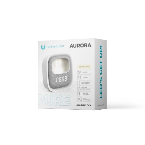 Budzik z nocnym króliczkiem LED PURE FNL-06 AURORA biały kwadratowy Forever Light Budzik z nocnym króliczkiem LED PURE FNL-06 AURORA biały kwadratowy Forever Light