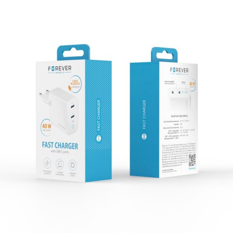 Forever ładowarka sieciowa GaN PD QC TC-06-40CC 2x USB-C 40W biała Forever ładowarka sieciowa GaN PD QC TC-06-40CC 2x USB-C 40W biała