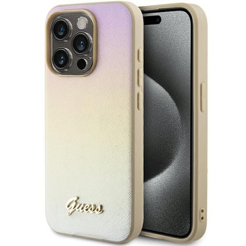 Guess nakładka do iPhone 15 Pro 6,1" GUHCP15LPSAIRSD złota HC PU SAFFIANO IRIDESCENT SCRIPT Guess nakładka do iPhone 15 Pro 6,1" GUHCP15LPSAIRSD złota HC PU SAFFIANO IRIDESCENT SCRIPT