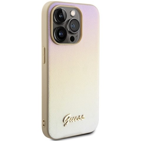 Guess nakładka do iPhone 15 Pro 6,1" GUHCP15LPSAIRSD złota HC PU SAFFIANO IRIDESCENT SCRIPT Guess nakładka do iPhone 15 Pro 6,1" GUHCP15LPSAIRSD złota HC PU SAFFIANO IRIDESCENT SCRIPT