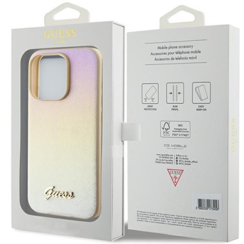 Guess nakładka do iPhone 15 Pro 6,1" GUHCP15LPSAIRSD złota HC PU SAFFIANO IRIDESCENT SCRIPT Guess nakładka do iPhone 15 Pro 6,1" GUHCP15LPSAIRSD złota HC PU SAFFIANO IRIDESCENT SCRIPT