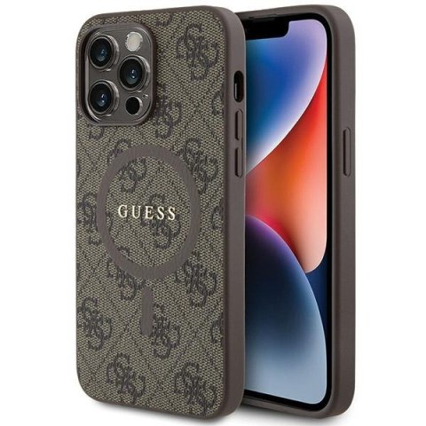 Guess nakładka do iPhone 15 Pro Max 6,7" GUHMP15XG4GFRW brązowa HC MAGSAFE PU 4G RING CLASSIC LOGO