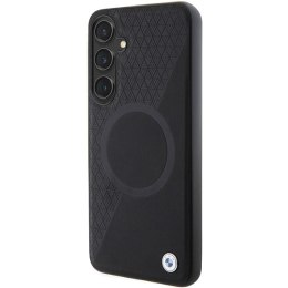 BMW nakładka do Samsung Galaxy S24 Plus czarna Signature Leather Half Textured & Circle MagSafe