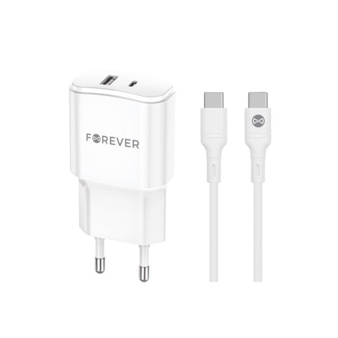 Forever ładowarka sieciowa PD QC TC-01-20AC 1x USB-C 1x USB 20W biała + kabel USB-C - USB-C 20W Forever ładowarka sieciowa PD QC TC-01-20AC 1x USB-C 1x USB 20W biała + kabel USB-C - USB-C 20W