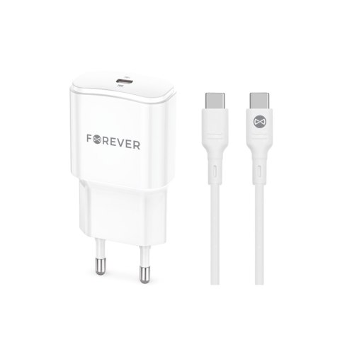 Forever ładowarka sieciowa PD QC TC-01-20C 1x USB-C 20W biała + kabel USB-C - USB-C 20W Forever ładowarka sieciowa PD QC TC-01-20C 1x USB-C 20W biała + kabel USB-C - USB-C 20W