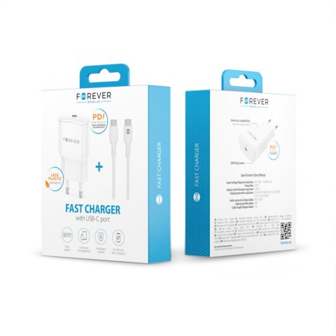 Forever ładowarka sieciowa PD QC TC-01-20C 1x USB-C 20W biała + kabel USB-C - USB-C 20W Forever ładowarka sieciowa PD QC TC-01-20C 1x USB-C 20W biała + kabel USB-C - USB-C 20W