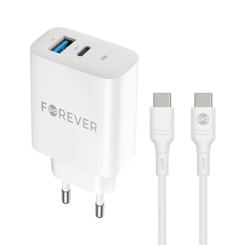 Forever ładowarka sieciowa PD QC TC-07-30AC 1x USB-C 1x USB 30W biała + kabel USB-C - USB-C 60W Forever ładowarka sieciowa PD QC TC-07-30AC 1x USB-C 1x USB 30W biała + kabel USB-C - USB-C 60W