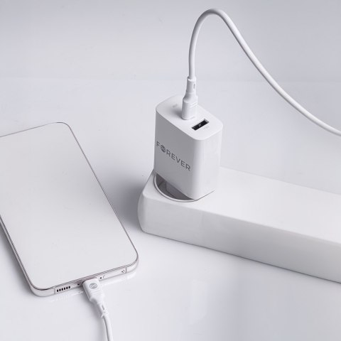 Forever ładowarka sieciowa PD QC TC-07-30AC 1x USB-C 1x USB 30W biała + kabel USB-C - USB-C 60W Forever ładowarka sieciowa PD QC TC-07-30AC 1x USB-C 1x USB 30W biała + kabel USB-C - USB-C 60W