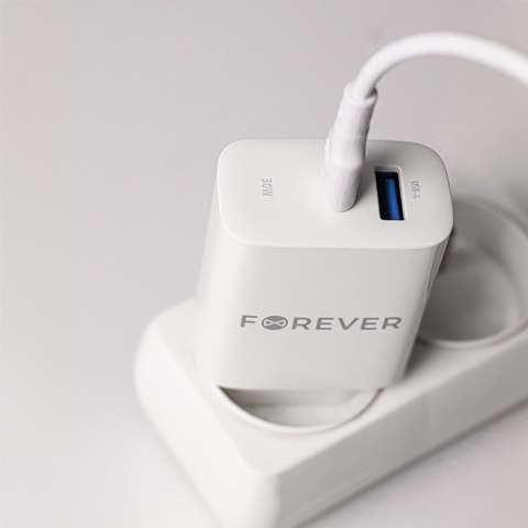 Forever ładowarka sieciowa PD QC TC-07-30AC 1x USB-C 1x USB 30W biała + kabel USB-C - USB-C 60W Forever ładowarka sieciowa PD QC TC-07-30AC 1x USB-C 1x USB 30W biała + kabel USB-C - USB-C 60W