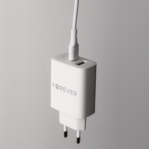Forever ładowarka sieciowa PD QC TC-07-30AC 1x USB-C 1x USB 30W biała + kabel USB-C - USB-C 60W Forever ładowarka sieciowa PD QC TC-07-30AC 1x USB-C 1x USB 30W biała + kabel USB-C - USB-C 60W
