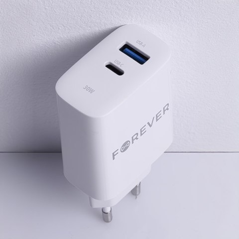 Forever ładowarka sieciowa PD QC TC-07-30AC 1x USB-C 1x USB 30W biała + kabel USB-C - USB-C 60W Forever ładowarka sieciowa PD QC TC-07-30AC 1x USB-C 1x USB 30W biała + kabel USB-C - USB-C 60W