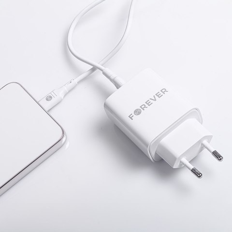 Forever ładowarka sieciowa PD QC TC-07-30AC 1x USB-C 1x USB 30W biała + kabel USB-C - USB-C 60W Forever ładowarka sieciowa PD QC TC-07-30AC 1x USB-C 1x USB 30W biała + kabel USB-C - USB-C 60W