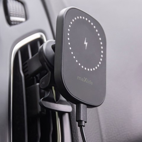 Maxlife uchwyt samochodowy do kratki MXCH-16 magnetyczny z ładowaniem bezprzewodowym czarny 15W Maxlife uchwyt samochodowy do kratki MXCH-16 magnetyczny z ładowaniem bezprzewodowym czarny 15W