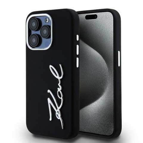 Karl Lagerfeld nakładka do iPhone 15 Pro 6,1" KLHCP15LSCMSMVK czarna HC silicone sign metal logo Karl Lagerfeld nakładka do iPhone 15 Pro 6,1" KLHCP15LSCMSMVK czarna HC silicone sign metal logo