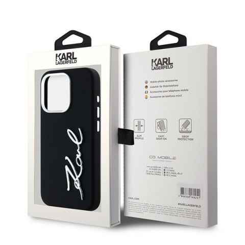 Karl Lagerfeld nakładka do iPhone 15 Pro 6,1" KLHCP15LSCMSMVK czarna HC silicone sign metal logo Karl Lagerfeld nakładka do iPhone 15 Pro 6,1" KLHCP15LSCMSMVK czarna HC silicone sign metal logo