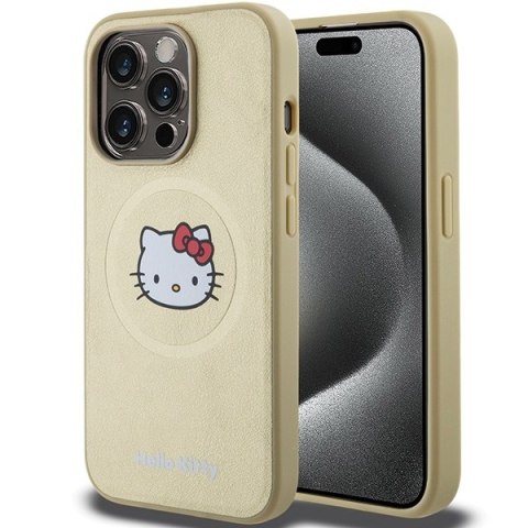 Nakładka Hello Kitty do iPhone 15 Pro Max 6,7" złota hardcase Leather Kitty Head MagSafe Nakładka Hello Kitty do iPhone 15 Pro Max 6,7" złota hardcase Leather Kitty Head MagSafe