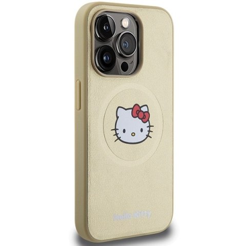 Nakładka Hello Kitty do iPhone 15 Pro Max 6,7" złota hardcase Leather Kitty Head MagSafe Nakładka Hello Kitty do iPhone 15 Pro Max 6,7" złota hardcase Leather Kitty Head MagSafe