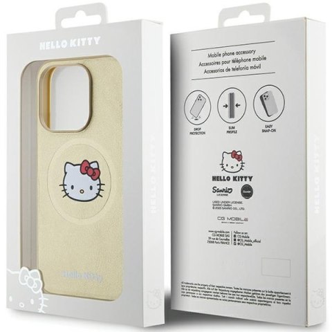 Nakładka Hello Kitty do iPhone 15 Pro Max 6,7" złota hardcase Leather Kitty Head MagSafe Nakładka Hello Kitty do iPhone 15 Pro Max 6,7" złota hardcase Leather Kitty Head MagSafe