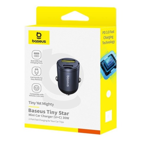 Baseus Mini ładowarka samochodowa Tiny Star (U+C) 30W Czarny Baseus Mini ładowarka samochodowa Tiny Star (U+C) 30W Czarny