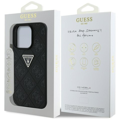 Guess nakładka Hardcase PU Grained Hot Stamp 4G Triangle Metal do iPhone 16 Pro 6,3" Czarna Guess nakładka Hardcase PU Grained Hot Stamp 4G Triangle Metal do iPhone 16 Pro 6,3" Czarna