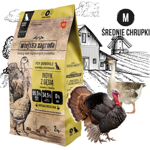Wiejska Zagroda Karma sucha dla psa Indyk z gęsią (dorosły) chrupki M 2kg Wiejska Zagroda Karma sucha dla psa Indyk z gęsią (dorosły) chrupki M 2kg