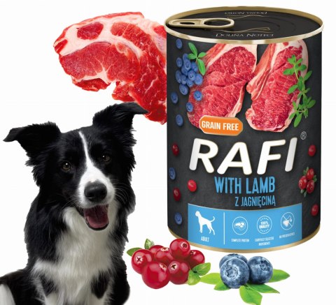 Karma Mokra Dla Psów RAFI z Jagnięciną, Borówką i Żurawiną 400g - 48 szt. RAFI Karma Mokra Dla Psów RAFI z Jagnięciną, Borówką i Żurawiną 400g - 48 szt. RAFI