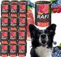 Karma Mokra Dla Psów RAFI z Wołowiną, Borówką i Żurawiną 400g - 24 szt. RAFI