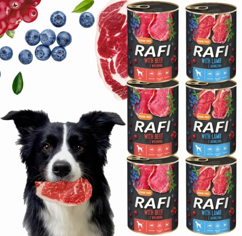 Zestaw 6x400g Karma Mokra Dla Psów RAFI MIX Smaków (Jagnięcina, Wołowina) RAFI Zestaw 6x400g Karma Mokra Dla Psów RAFI MIX Smaków (Jagnięcina, Wołowina) RAFI