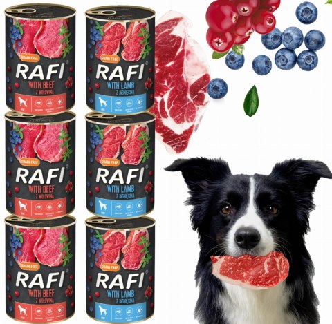 Zestaw 6x400g Karma Mokra Dla Psów RAFI MIX Smaków (Jagnięcina, Wołowina) RAFI Zestaw 6x400g Karma Mokra Dla Psów RAFI MIX Smaków (Jagnięcina, Wołowina) RAFI