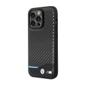 BMW Leather Carbon Blue Line MagSafe - Etui iPhone 14 Pro (czarny) BMW