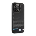 BMW Leather Carbon Blue Line MagSafe - Etui iPhone 14 Pro (czarny) BMW