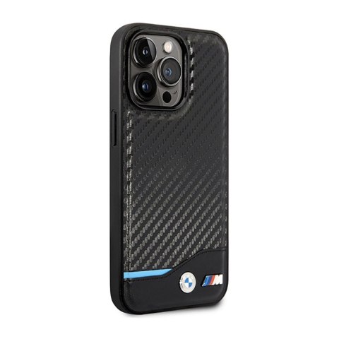 BMW Leather Carbon Blue Line MagSafe - Etui iPhone 14 Pro (czarny) BMW BMW Leather Carbon Blue Line MagSafe - Etui iPhone 14 Pro (czarny) BMW