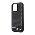 BMW Leather Carbon Blue Line MagSafe - Etui iPhone 14 Pro (czarny) BMW