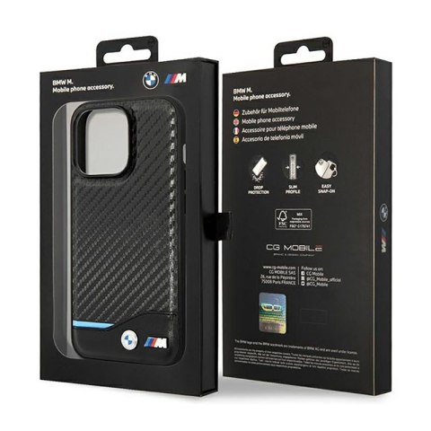 BMW Leather Carbon Blue Line MagSafe - Etui iPhone 14 Pro (czarny) BMW BMW Leather Carbon Blue Line MagSafe - Etui iPhone 14 Pro (czarny) BMW