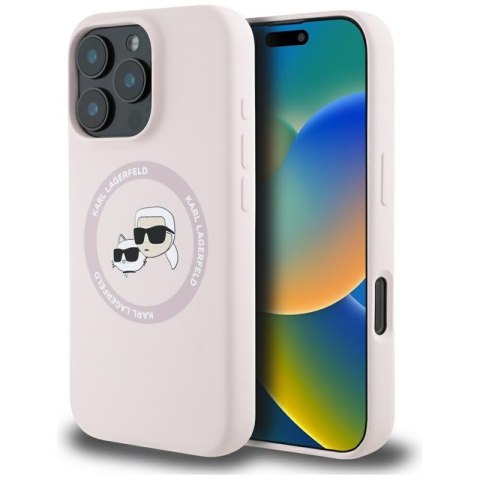 Karl Lagerfeld Silicone Double Heads And Circle MagSafe - Etui do iPhone 16 Pro Max (różowy) Karl Lagerfeld Karl Lagerfeld Silicone Double Heads And Circle MagSafe - Etui do iPhone 16 Pro Max (różowy) Karl Lagerfeld