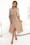 531-3 Szmizjerka midi ze złotymi guzikami i wiązaniem - MOCHA MOUSSE Numoco basic