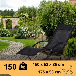 Leżak Bujany OGRODOWY 175cm 150kg Nowoczesny Fotel Leżanka Czarny Metalowy E-hurtownia