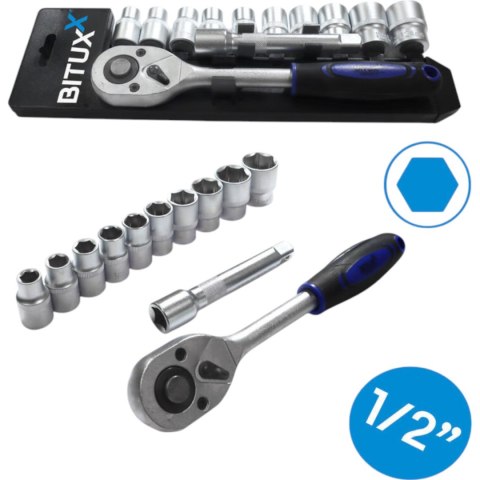 Zestaw narzędzi 12w1 grzechotka 1/2 nasadki 10-24 mm przedłużka 125 mm E-hurtownia Zestaw narzędzi 12w1 grzechotka 1/2 nasadki 10-24 mm przedłużka 125 mm E-hurtownia