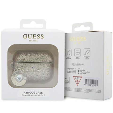 Guess etui do AirPods Pro 2 GUAP2PGEHCDD złote Fixed Glitter W/ Heart Diamond Charm Light CG Mobile SAS Guess etui do AirPods Pro 2 GUAP2PGEHCDD złote Fixed Glitter W/ Heart Diamond Charm Light CG Mobile SAS
