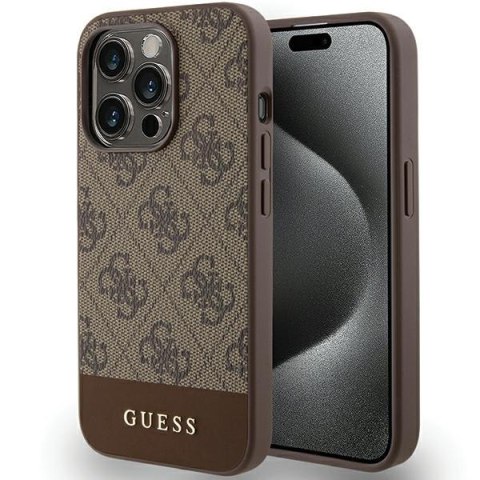 Guess nakładka do iPhone 15 Pro 6,1" GUHCP15LG4GLBR brązowa HC PC/TPU 4G PU BOTTOM STRIPE CG Mobile SAS