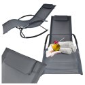 Leżak ogrodowy 160x62 cm textilene stalowy odporny UV 150 kg Szary E-hurtownia