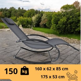 Leżak ogrodowy 160x62 cm textilene stalowy odporny UV 150 kg Szary E-hurtownia