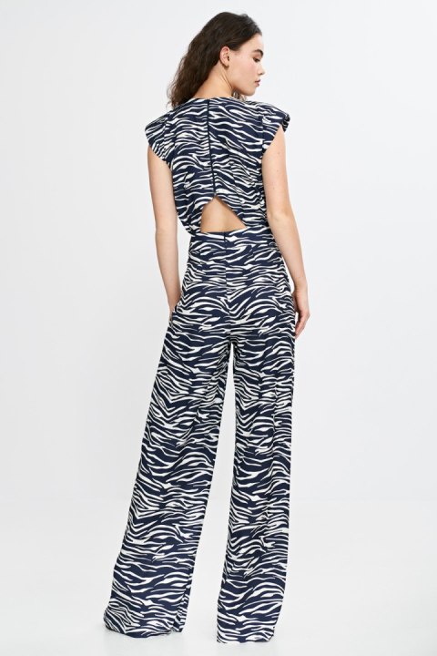 Kombinezon z nogawkami palazzo KM43 Wzór Zebra/Navy - Nife Kombinezon z nogawkami palazzo KM43 Wzór Zebra/Navy - Nife