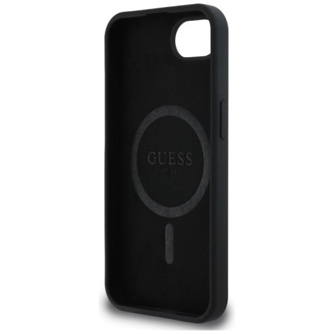 Guess Silicone Script Metal Logo MagSafe - Etui do iPhone 16e (czarny) Guess Guess Silicone Script Metal Logo MagSafe - Etui do iPhone 16e (czarny) Guess