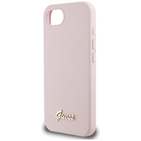 Guess Silicone Script Metal Logo MagSafe - Etui do iPhone 16e (różowy) Guess Guess Silicone Script Metal Logo MagSafe - Etui do iPhone 16e (różowy) Guess