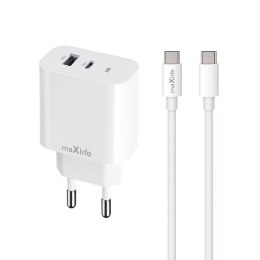 Maxlife ładowarka sieciowa PD QC MXTC-06-30AC 1x USB-C 1x USB 30W biała + kabel USB-C - USB-C 60W TelForceOne S.A.