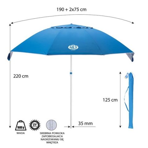 NC7822 PARASOL PLAŻOWY XL 220 CM NILS CAMP NILS CAMP NC7822 PARASOL PLAŻOWY XL 220 CM NILS CAMP NILS CAMP
