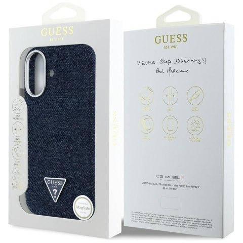 Guess Nakładka HC MagSafe FW Denim Triangle Logo do iPhone 16 Niebieska CG Mobile SAS Guess Nakładka HC MagSafe FW Denim Triangle Logo do iPhone 16 Niebieska CG Mobile SAS